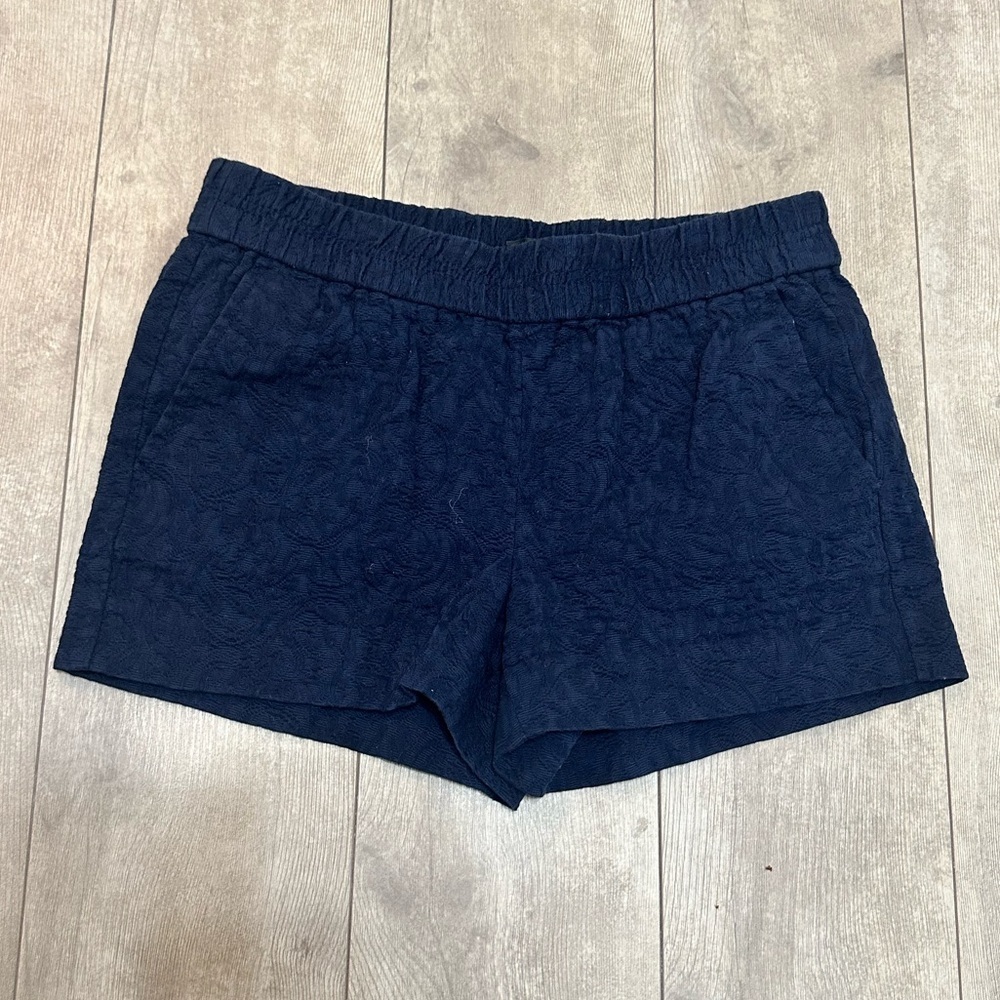 J. Crew Pull On Cotton Jacquard Shorts Navy Blue Size 0